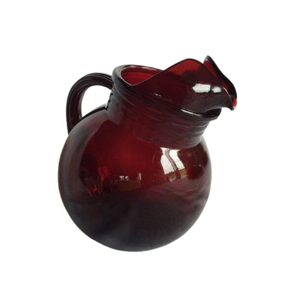Anchor Hocking Royal Ruby Red Glass Roly Ball Pitcher - Picture 7 of 7
